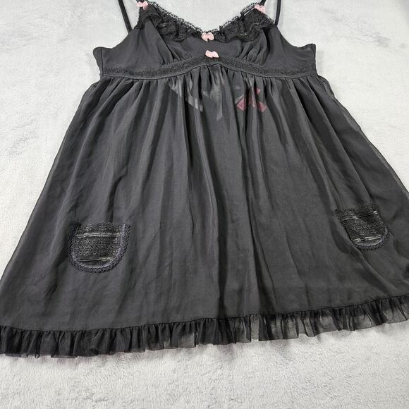 Betsey Johnson Intimates Babydoll Women M Chemise Lingerie Bows Sheer Whimsigoth - Picture 3 of 12